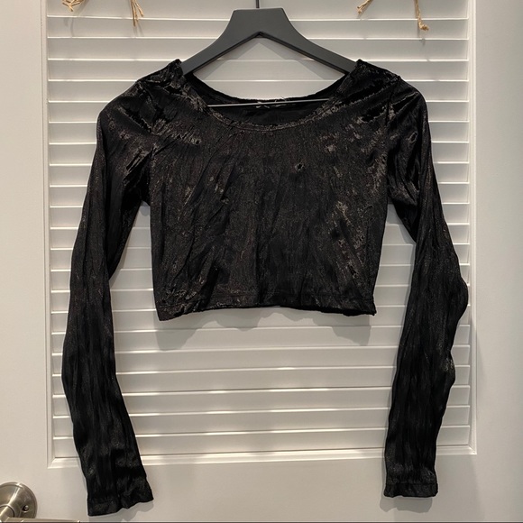Crushed Velvet Long Sleeve Crop Top - Picture 1 of 1